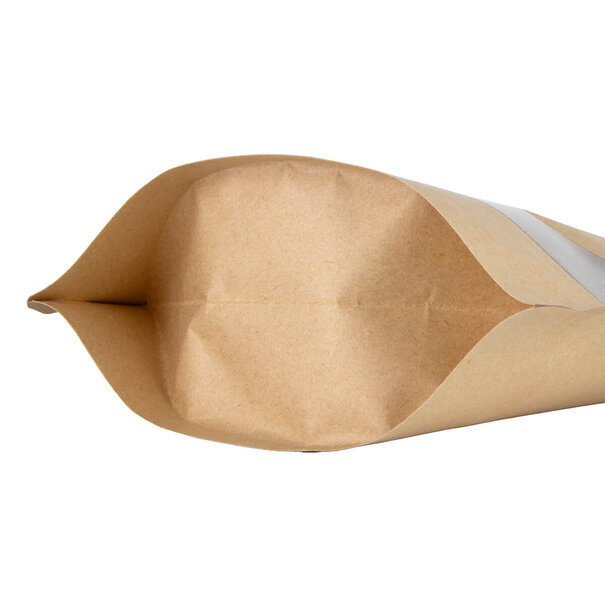 Lieferzeit ca. 5 Werktage Standbodenbeutel bedrucken - Braun mit Fenster 25x34cm