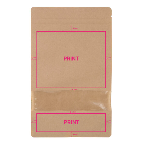 Lieferzeit ca. 5 Werktage Standbodenbeutel bedrucken - Braun mit Fenster 30x37cm