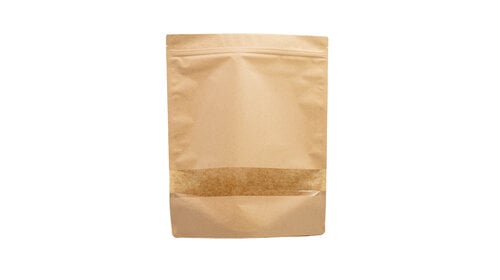 100x Standbodenbeutel mit Fenster Braun 25x34cm