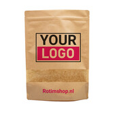 Standbodenbeutel bedrucken - Braun mit Fenster 21x31cm