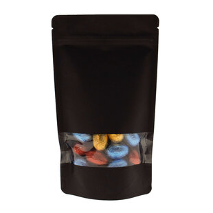 100x Standbodenbeutel mit Fenster Schwarz 13x22,5cm