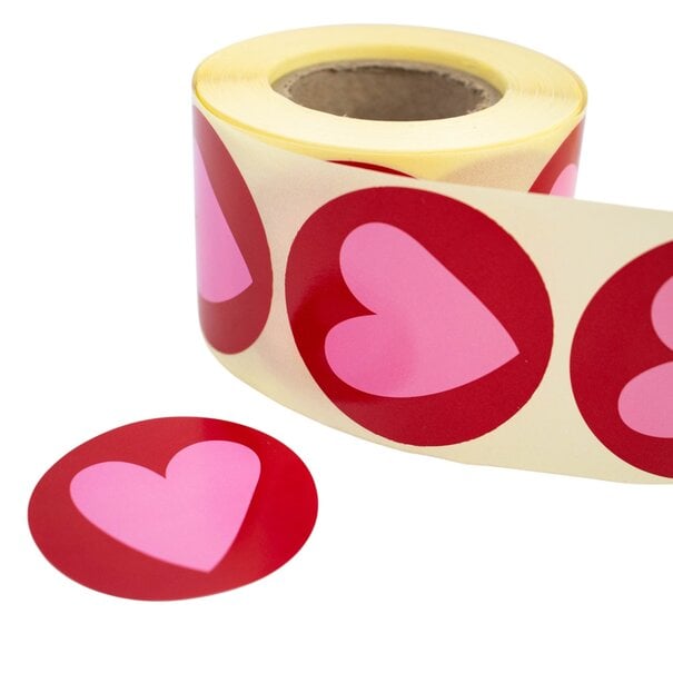 Sofort lieferbar 500x Aufkleber 'Stripes heart' Rot-Rosa 50mm