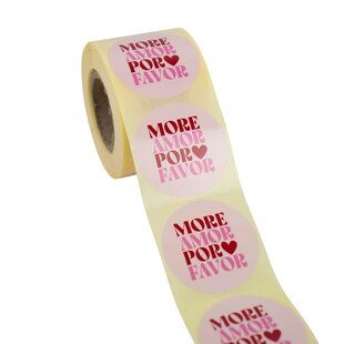 500x Aufkleber 'More amor por favor' Rot-Rosa 50mm