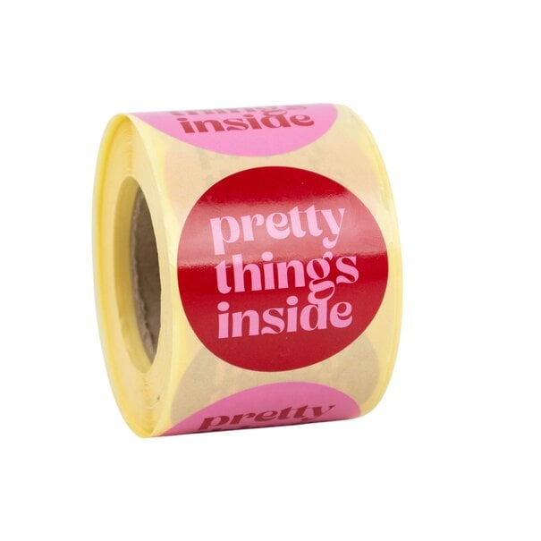 Sofort lieferbar 500x Aufkleber 'Pretty things inside' sortiert Rot-Rosa 50mm