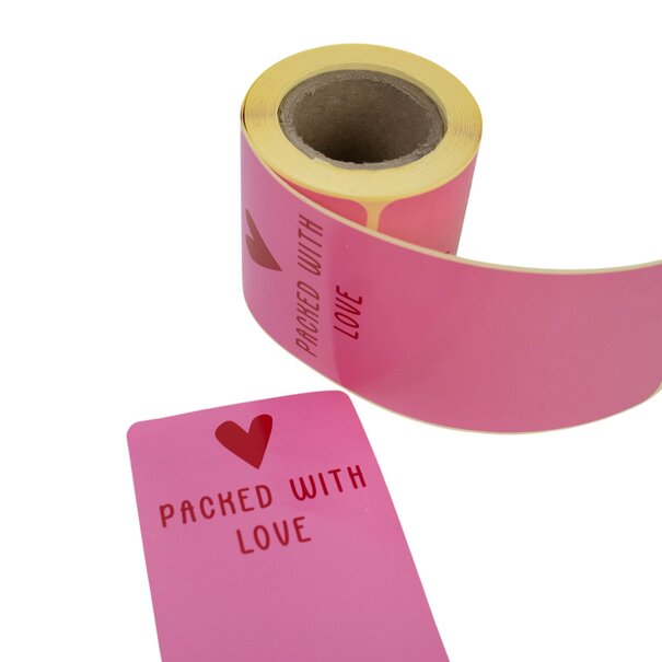Sofort lieferbar 100x Verschlussaufkleber 'Packed with love' Rosa-Rot