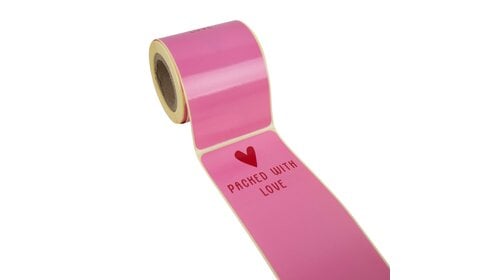 100x Verschlussaufkleber 'Packed with love' Rosa-Rot