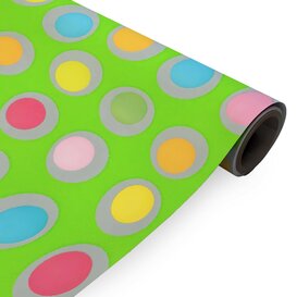 Inpakpapier Groen + multicolour stippen 50cm x 200mtr
