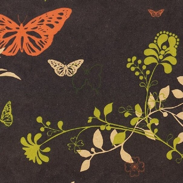 Levertijd ca. 5 werkdagen Inpakpapier Bruin + vlinders en bloemen 30cm x 200mtr