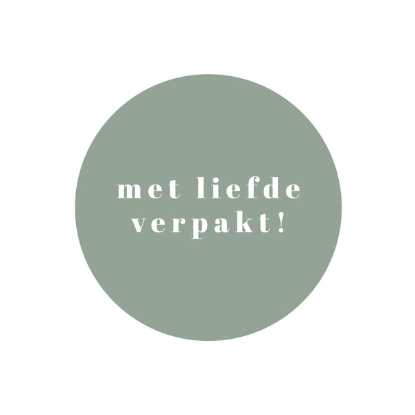 Levering uit voorraad 500x sticker 'Met liefde verpakt' Grijsgroen 40mm