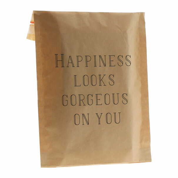 Levering uit voorraad 50x Papieren verzendzak S 'Happiness Looks Gorgeous On You'