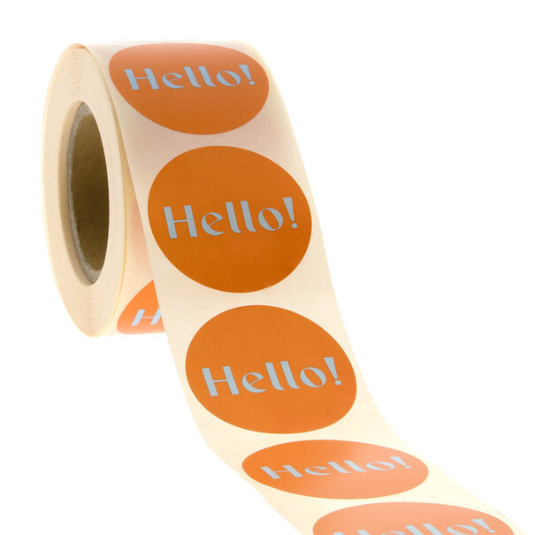 Levering uit voorraad 500x sticker 'Hello' Oranje-Blauw 40mm