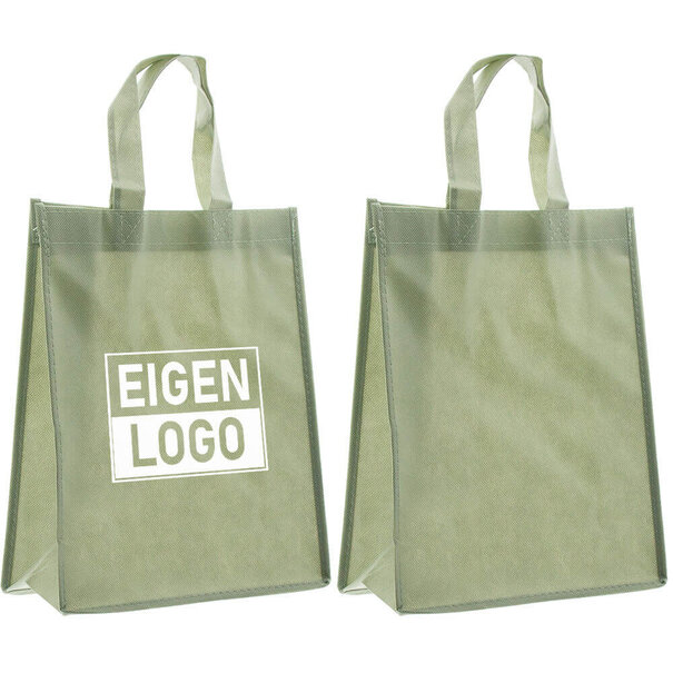 Spoedlevering: Levertijd ca. 7 werkdagen Shopper bedrukken Groen non woven 24x10x30cm - Spoed