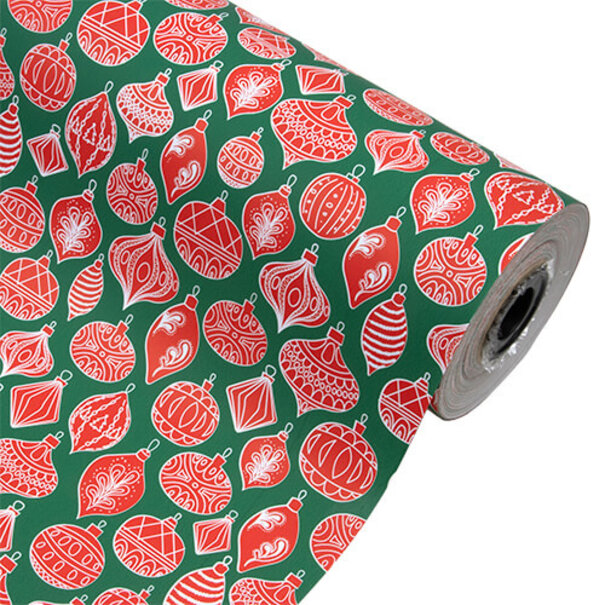 Levering uit voorraad Inpakpapier Christmas Ornaments - Groen/Rood - 30cm x 100mtr