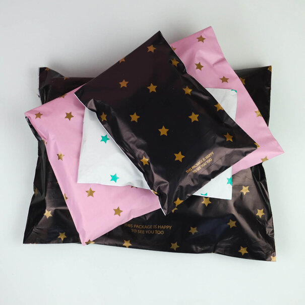Levering uit voorraad 100x verzendzakken Black Stars Gold Small