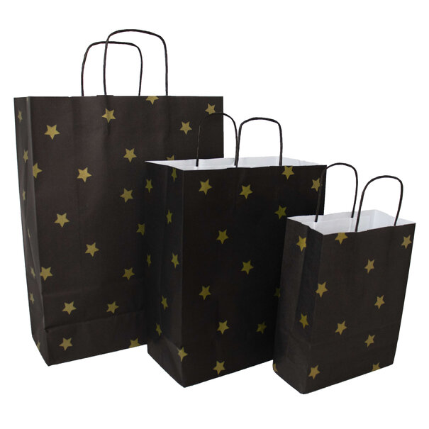 Levering uit voorraad 50x papieren tasjes Black Stars Gold A4