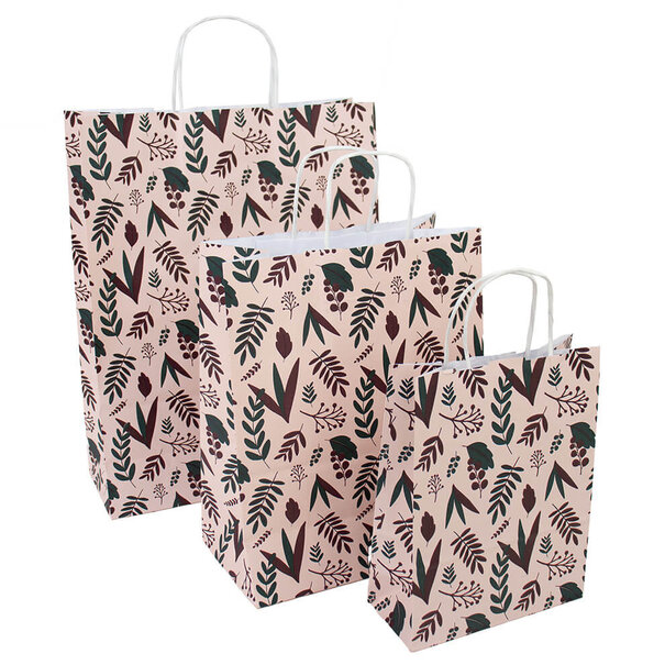 Levering uit voorraad 50x papieren tasjes Botanic Pink A5