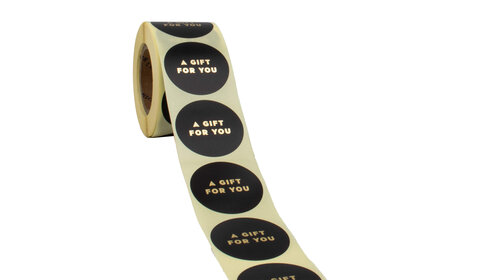 500x  Sticker 'A gift for you' Zwart-Goud 40mm