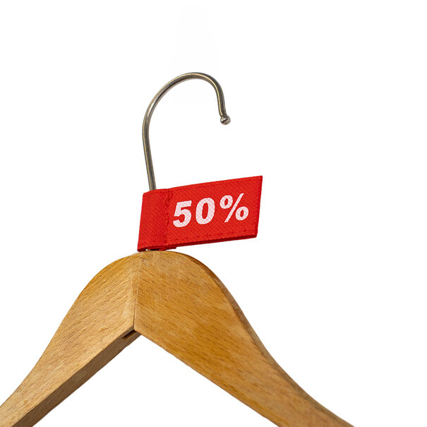 Levering uit voorraad 50x Kledinglabel 3x6cm - 50% rood
