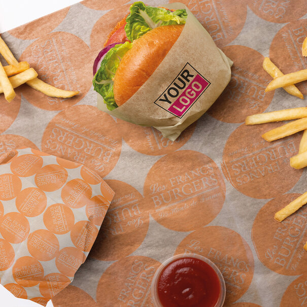 Levertijd ca. 2 weken Vetvrij papier bruin bedrukken 20x25cm 1 kleur