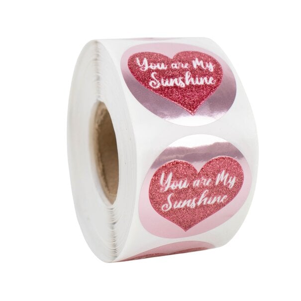 Levering uit voorraad 500x sticker 'You are my sunshine' Roze glitters 50mm