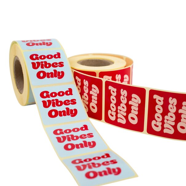 Levering uit voorraad  500x sticker 'Good vibes only' assorti Roze-Rood 50mm