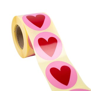 500x sticker 'Stripes heart' Roze-Rood 50mm