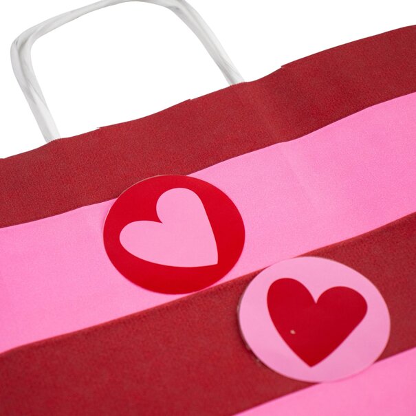 Levering uit voorraad 500x sticker 'Stripes heart' Roze-Rood 50mm