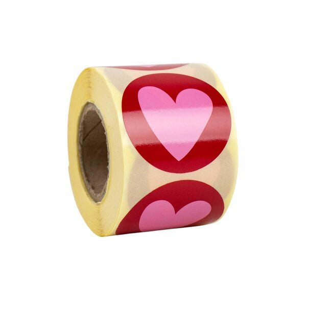 Levering uit voorraad 500x sticker 'Stripes heart' Rood-Roze 50mm