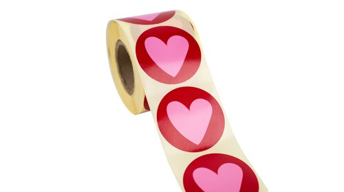 500x sticker 'Stripes heart' Rood-Roze 50mm