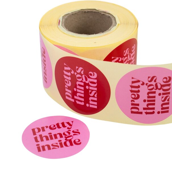 Levering uit voorraad 500x sticker 'Pretty things inside' assorti Rood-Roze 50mm