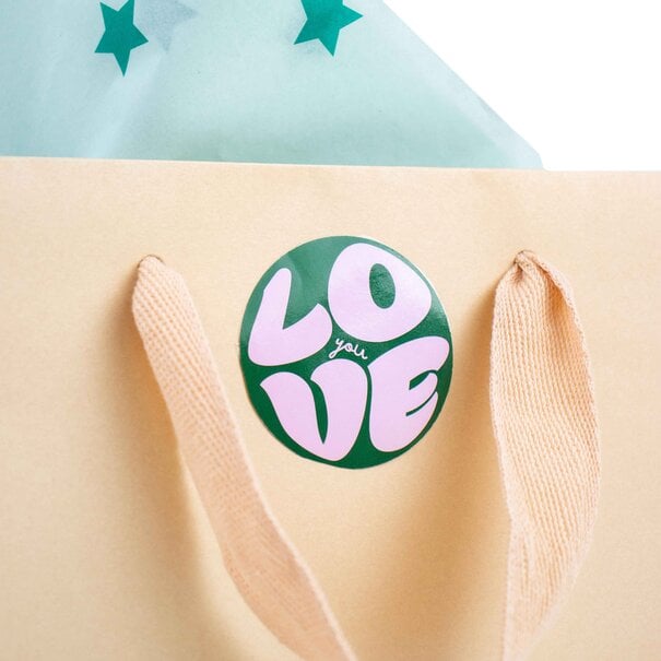 Levering uit voorraad 500x sticker 'Love you' Roze-Groen 50mm