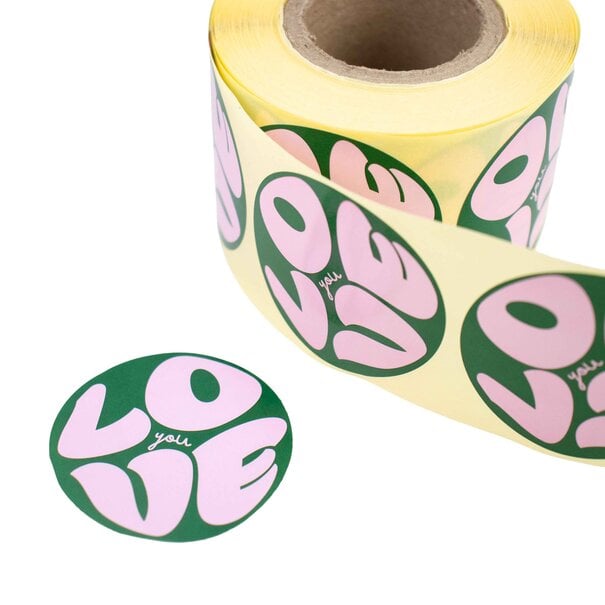 Levering uit voorraad 500x sticker 'Love you' Roze-Groen 50mm
