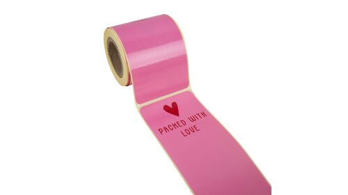 100x sluitsticker 'Packed with love' Roze-Rood