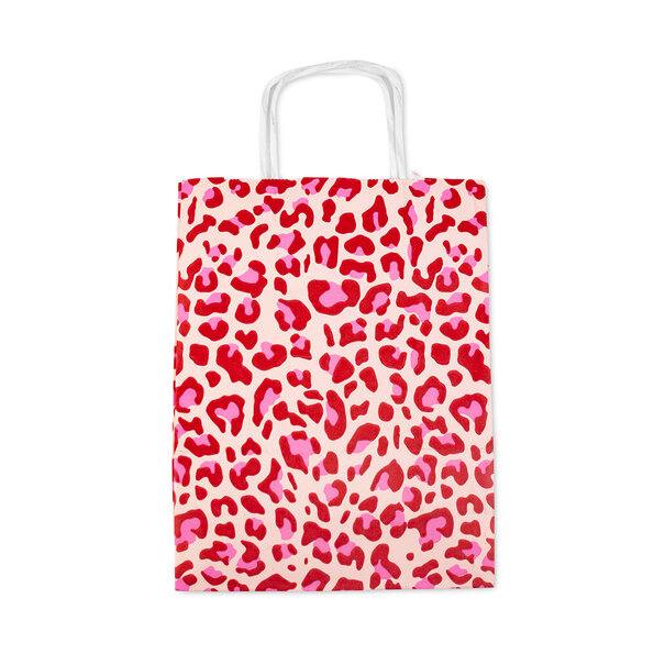Levering uit voorraad 50x papieren tasjes Leopard Pink A5