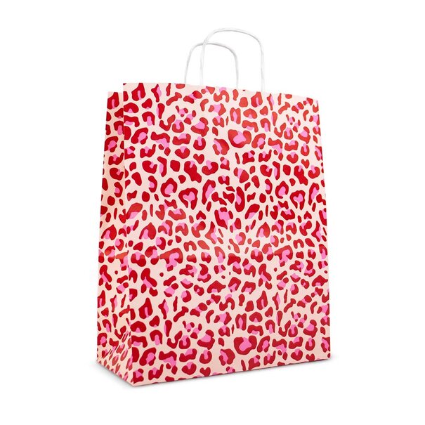 Levering uit voorraad 50x papieren tasjes Leopard Pink A4