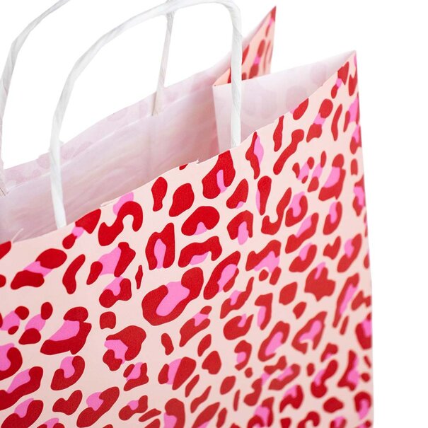 Levering uit voorraad 50x papieren tasjes Leopard Pink A4