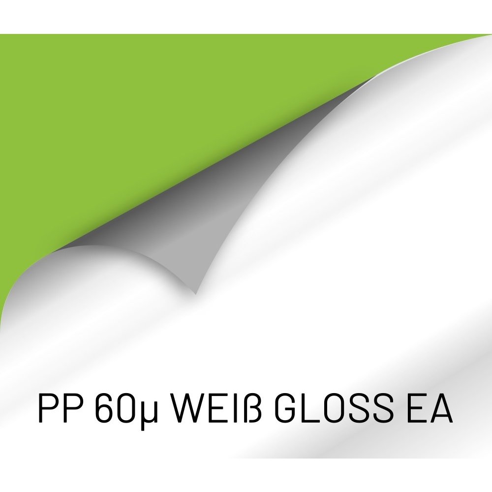PP 60 Gloss: Weiße glänzende Folie mit grauer easy apply Klebeschicht -  Greencolors