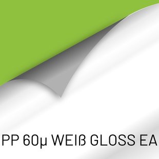 PP 60 Gloss: Weiße glänzende Folie mit grauer easy apply Klebeschicht