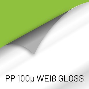 PP 100 Gloss: Weiße glänzende Folie mit permanenter grauer Klebeschicht