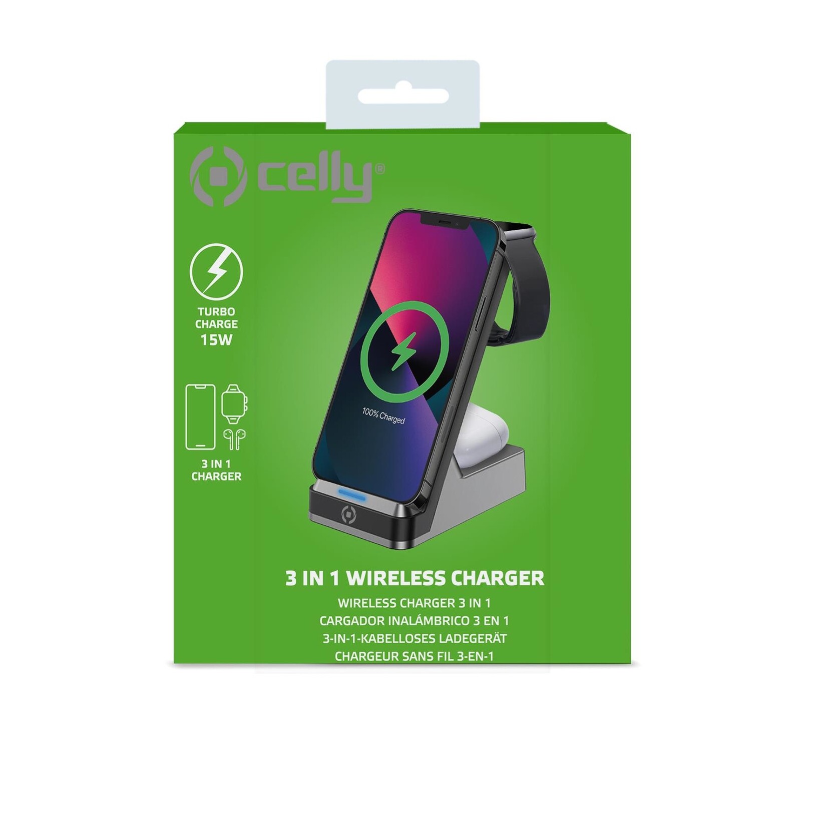 Celly Wireless Charger - WLSTAND3IN1 - Wireless Fast Charger 15W