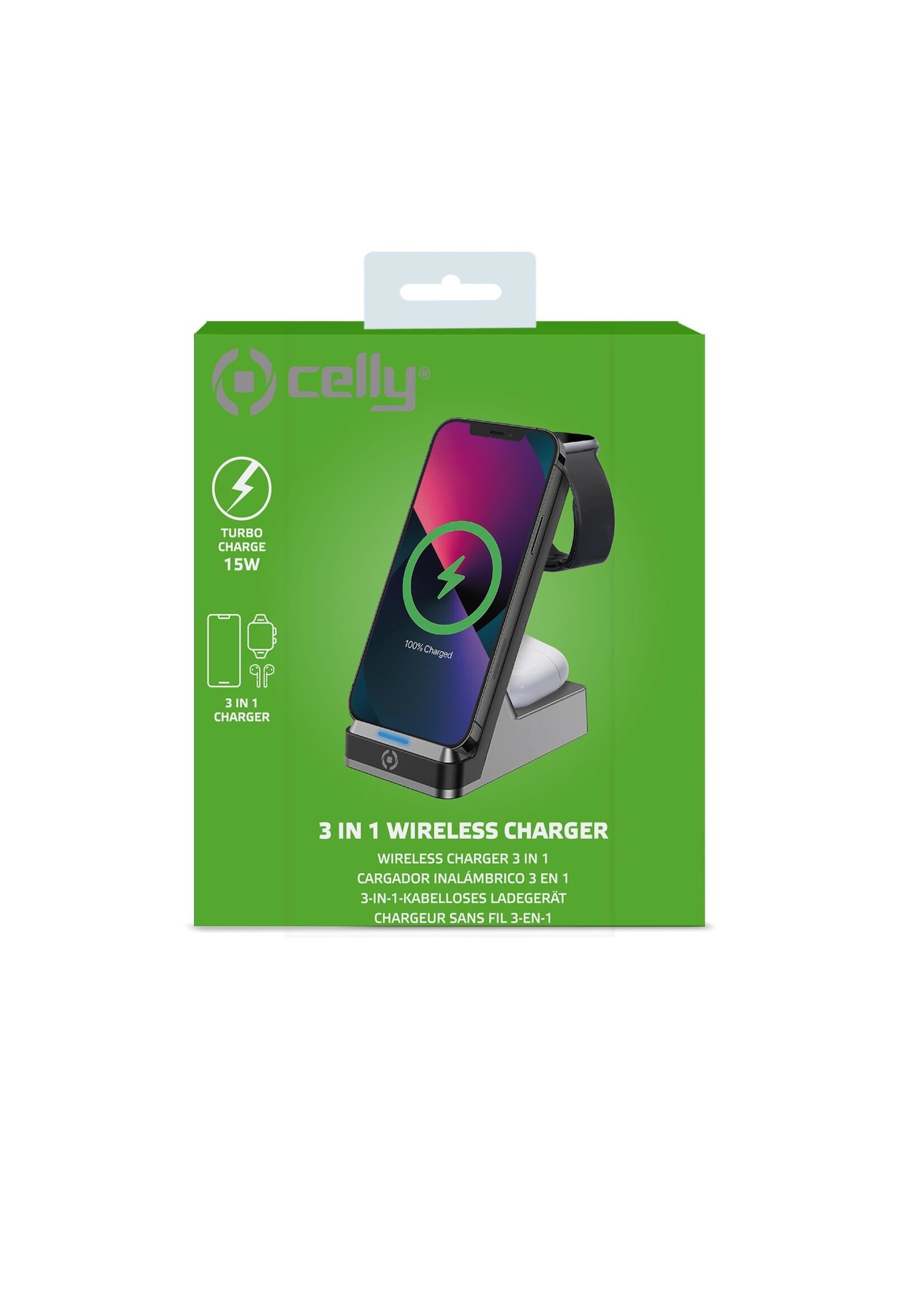 Celly Draadloze Oplader - WLSTAND3IN1 - Draadloze Snellader 15W