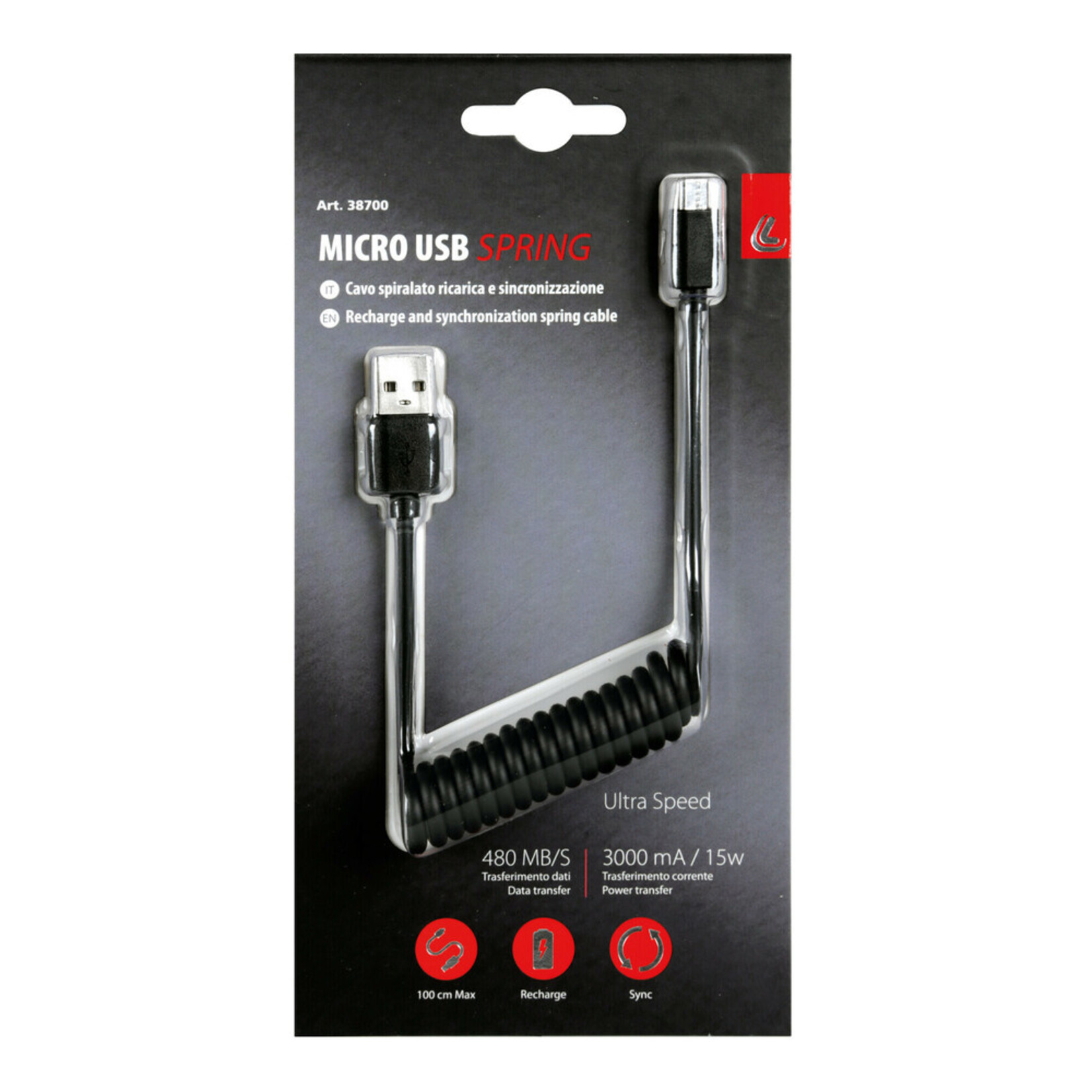 Optiline Krulkabel Usb > Micro Usb - 100 cm - Zwart