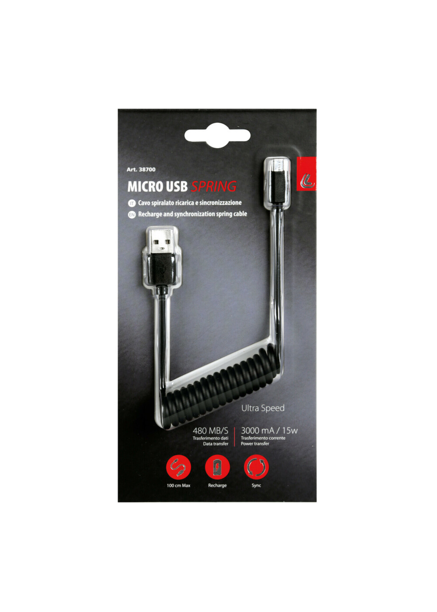 Optiline Krulkabel Usb > Micro Usb - 100 cm - Zwart