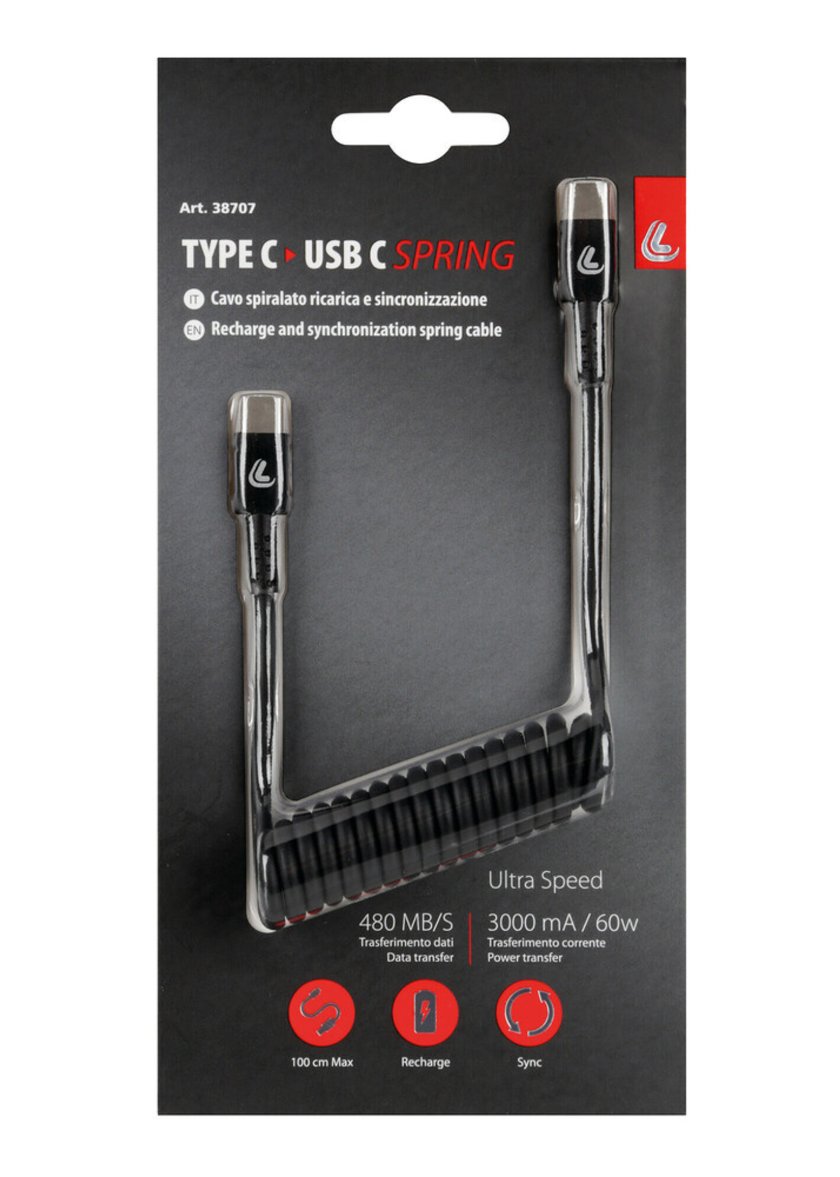 Optiline Spring cable Usb Type-C > Type-C - 100 cm