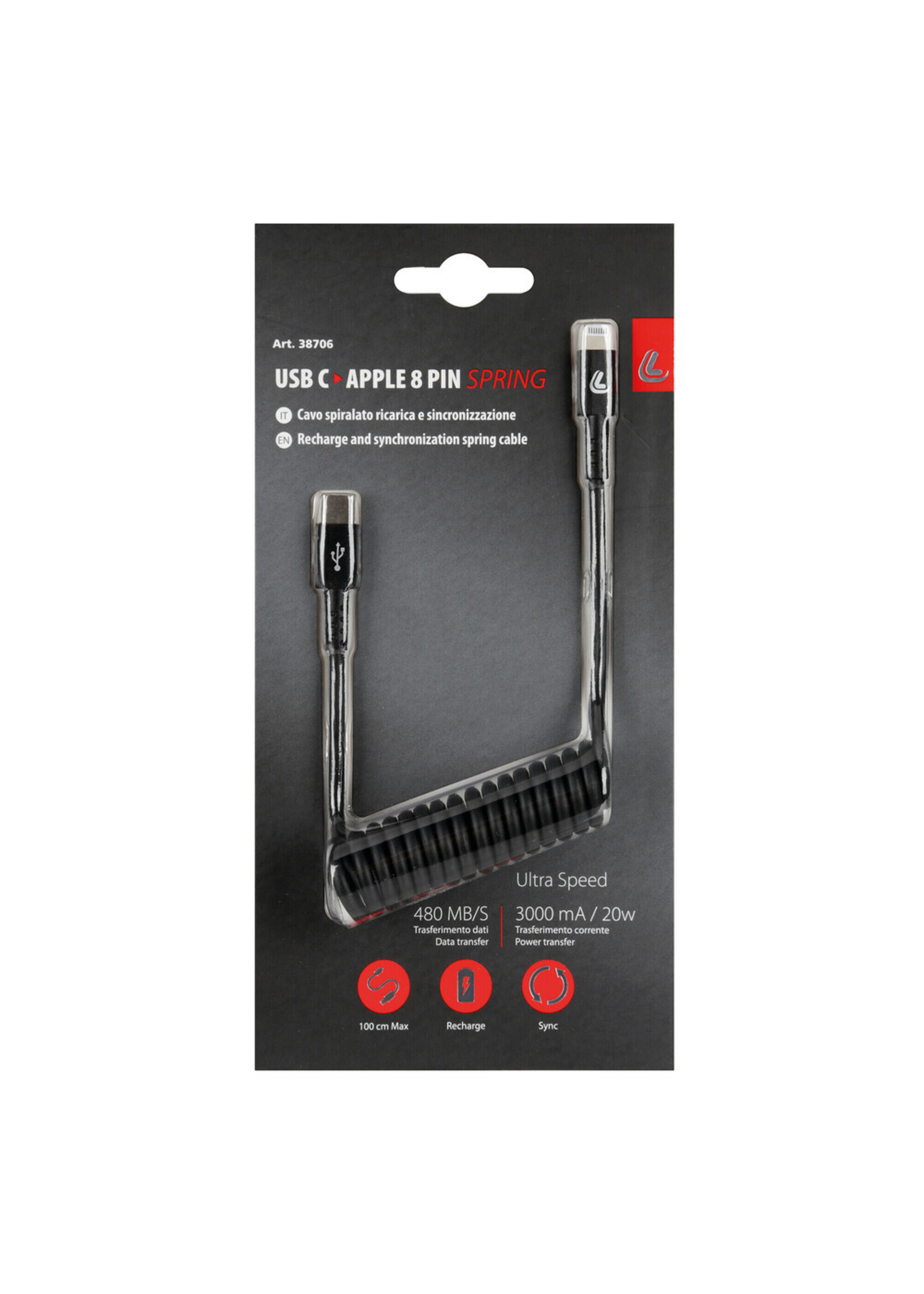 Optiline Veerkabel Usb Type-C > Apple 8 Pin - 100 cm - Zwart