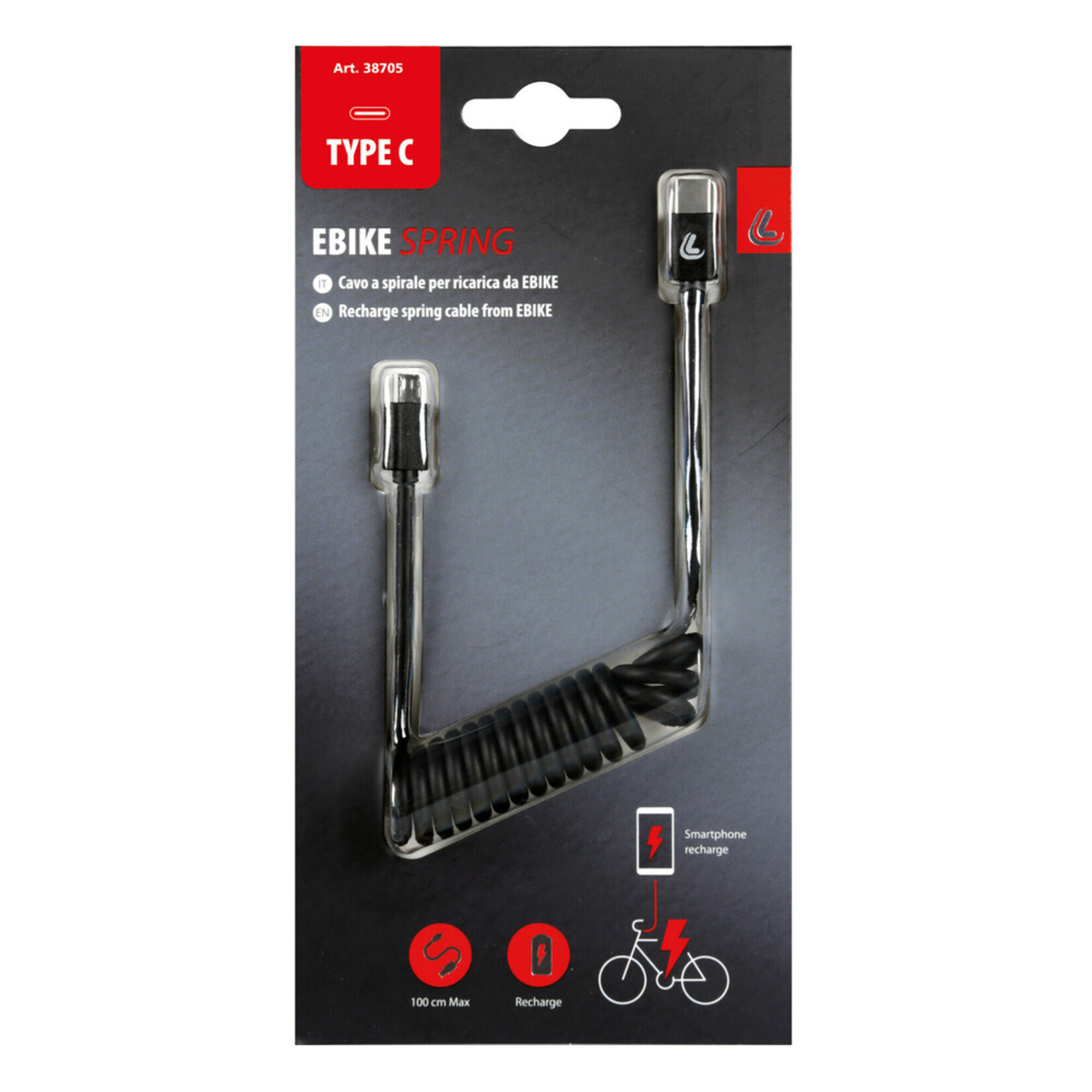 Optiline Spring cable for Ebike, Micro Usb > Type C