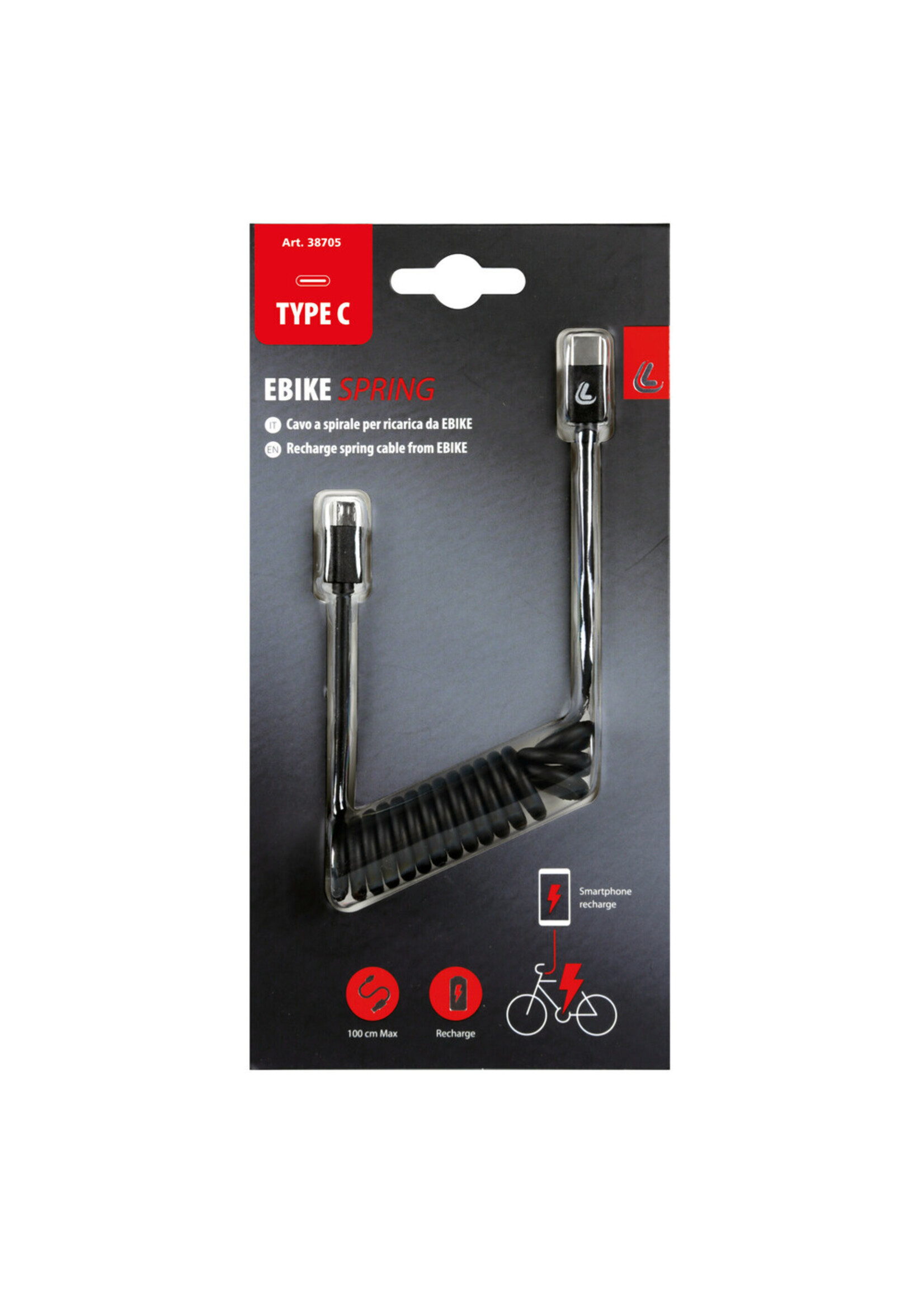 Optiline Spring cable for Ebike, Micro Usb > Type C
