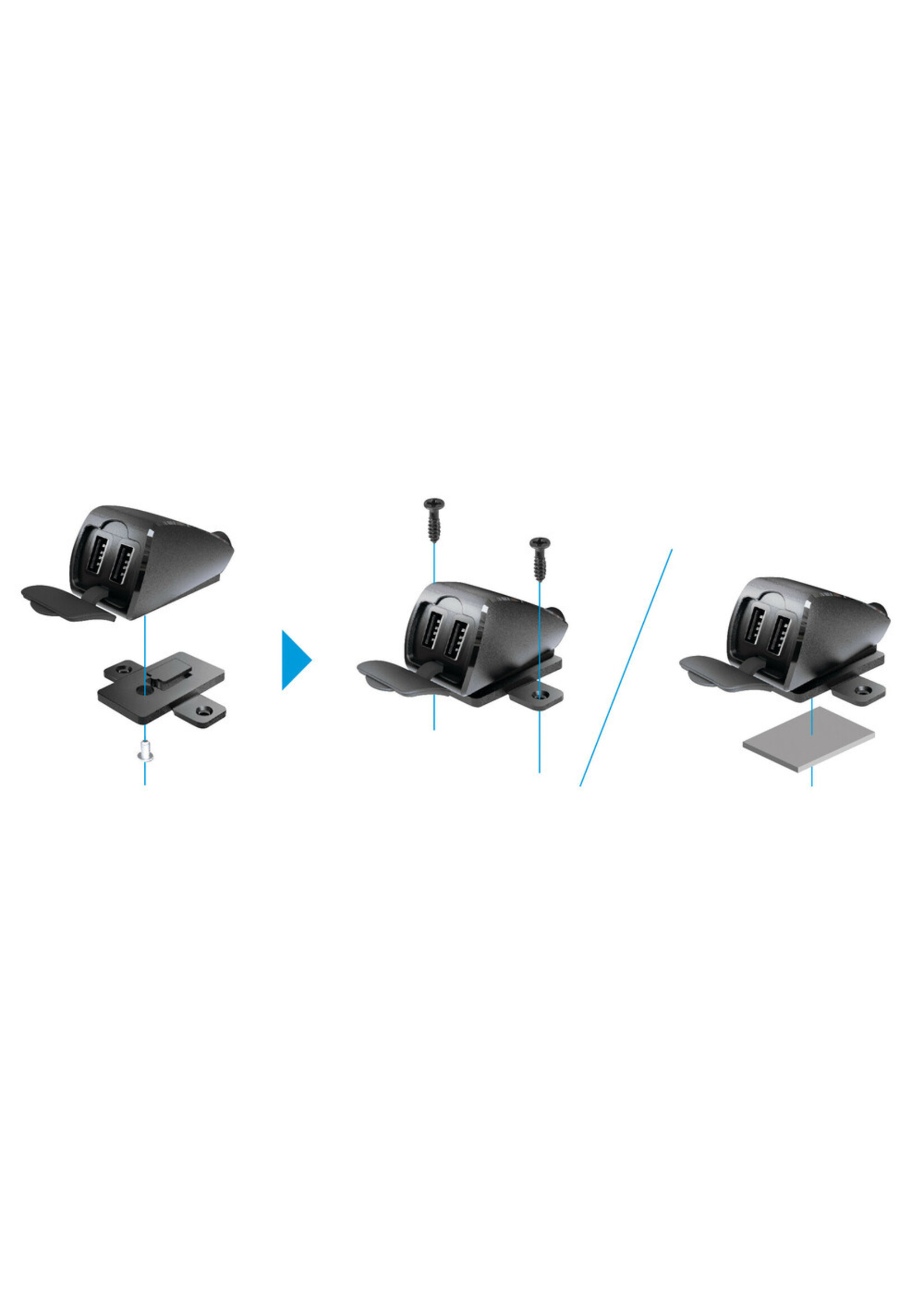Optiline Usb-Fix Trek 2, regenbestendige dubbele usb-oplader, schroeven of dubbelzijdige tape bevestiging - Ultra Fast Charge - 5400 mA - 12/24V