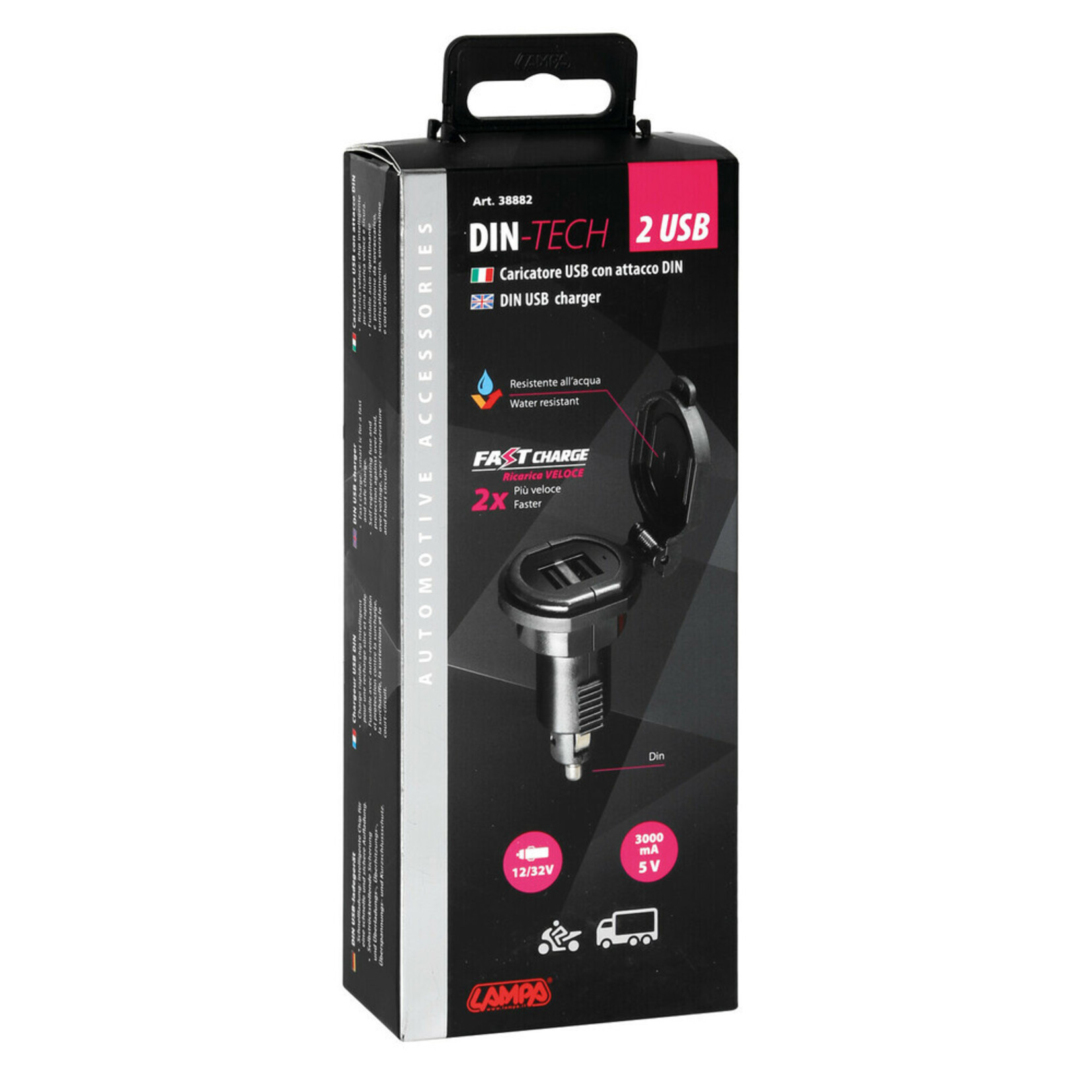 Optiline Din-Tech, 2 Usb poorten Din lader - Fast Charge - 2700 mA - 12/32V