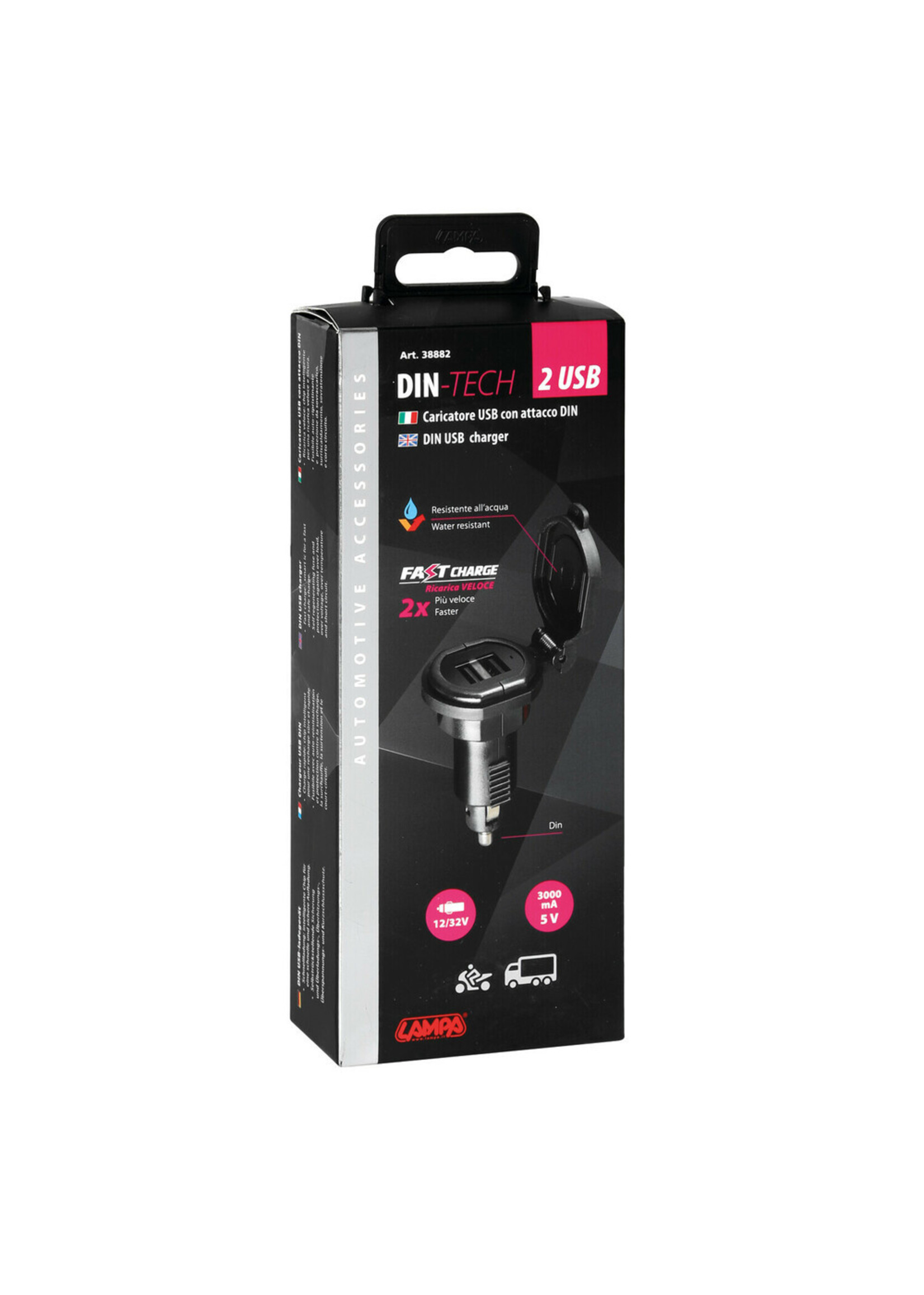 Optiline Din-Tech, 2 Usb poorten Din lader - Fast Charge - 2700 mA - 12/32V